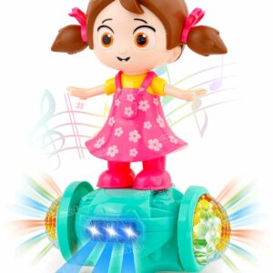 baby toy land,musical dancing girl doll activity play center toy 360 degree rotating with flashing lights and bump n go action toys for kids (pack of 1) pink