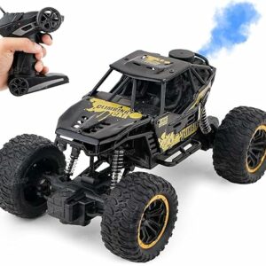 baby toy land,toyz remote control car for kids with mist smoke effect 2 wd monster truck rock crawler climbing rc toy vehicle car for boys and girls black